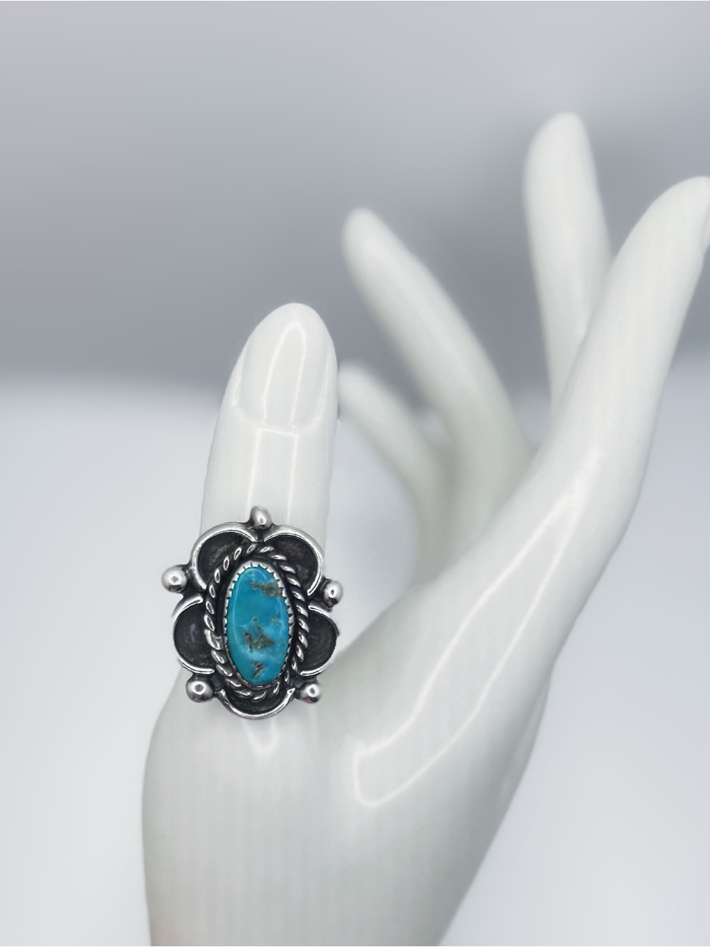 Western Style Turquoise Flower Statement Ring